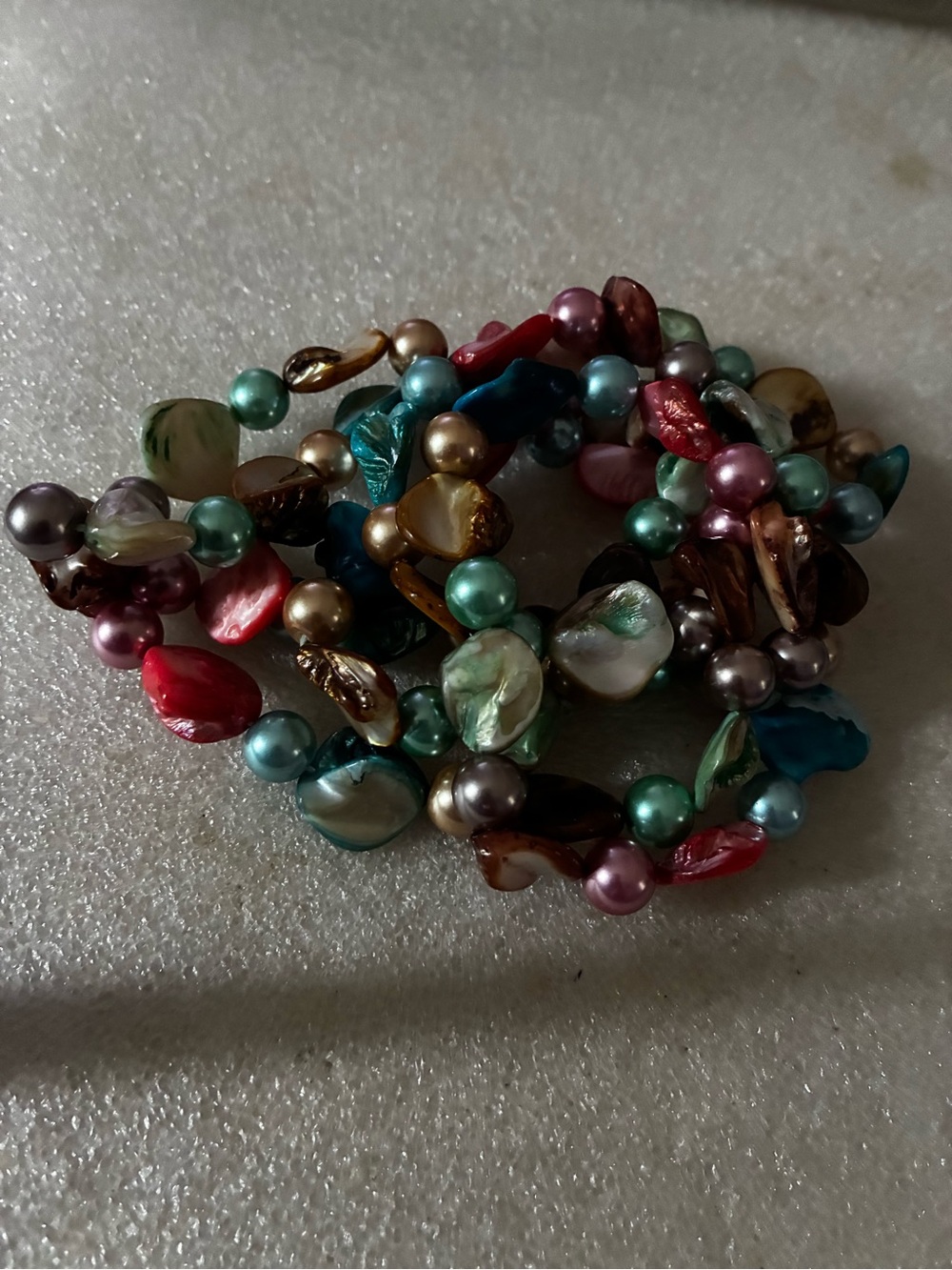 Multicolor Pearl and Shell Bead  long necklace